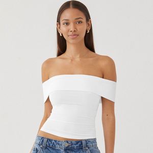 Nouveau débardeur sexy d'été pour femme, coupe plongeante, épaules dénudées, couleur unie, tendance - Product Image 6