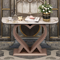 Tables consoles d'entrée modernes de luxe en acier inoxydable rose doré avec plateau en marbre, meubles de hall