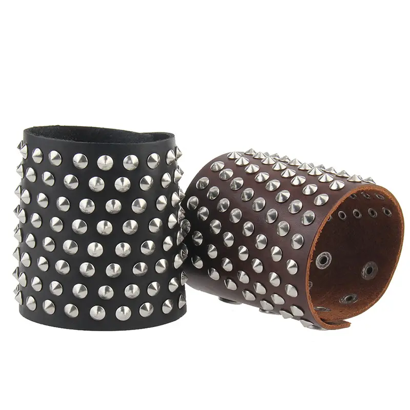 Punk Homens Jóias Metal Spike Rebite Pulseira De Couro