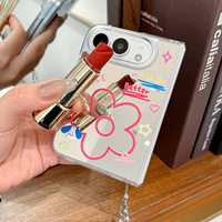 Coque de téléphone portable en PC rigide pour filles, avec miroir, motif de fleurs et de cœurs de dessins animés, pour iPhone Duo