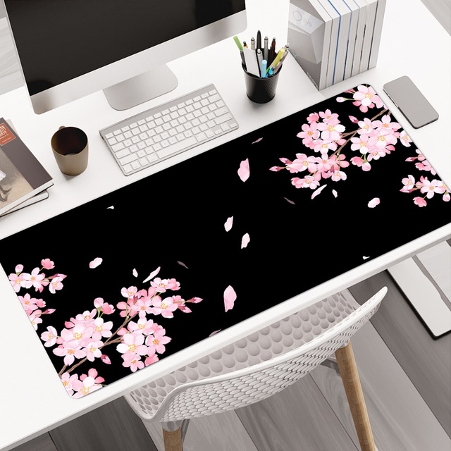 Custom Logo Anime Japanese Cherry Blossom Water Resistant Multi-Fabric Desk Mat Custom Floral Design Large Gaming Mouse Pad