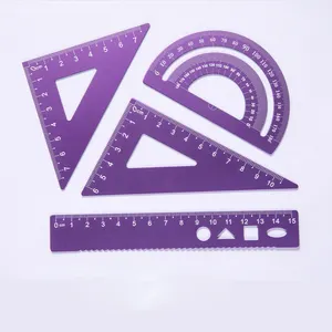 4 in 1 Metal Ruler Stationery Set Aluminum Alloy Multifunctional Combination Ruler Set Triangle Protractor Alloy Drawing