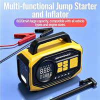 Démarreur de voiture portable 800A Peak avec compresseur d'air 150 PSI, booster de batterie d'urgence tout-en-un, batterie externe et lumière LED