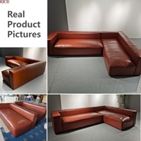 Canapés d'angle modulaires italiens modernes, ensemble de canapés sectionnels en cuir marron rétro pour la maison, l'appartement, le salon, l'hôtel, le bureau, le hall
