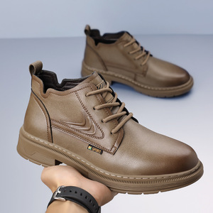 Bottes d'hiver doublées de polaire pour hommes, noires, à lacets, bout rond, chaussures de sport à tige haute pour temps froid - Product Image 4