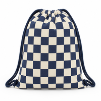 Sac à dos à cordon de serrage motif damier bleu marine, sac tendance avec logo personnalisé pour l'école, les voyages, les événements, promotionnel, vente en gros