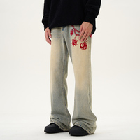 Mode Vintage Lavage Délavé Bleu Clair Pantalon Évasé Hommes Haute Qualité Broderie Casual Denim Jeans Personnalisé Hommes Designer Jeans