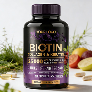 Biotina, Colágeno y Queratina 25000mg, <span class=keywords><strong>Complejo</strong></span> Multivitamínico de Belleza, Cápsulas de Suplemento Dietético, 60 Cápsulas/Botella, 2 Cápsulas por Porción - Product Image 6