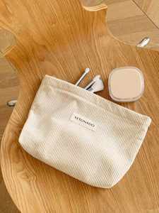 Eco Friendly New Custom Logo Travel Portable Corduroy Toiletry Makeup Pouch Zipper Cosmetic Storage <b>Bag</b> Make up <b>Bags</b> - Product Image 6