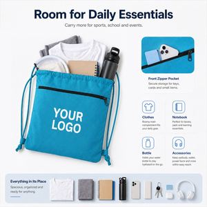 Premium <b>Heavy</b> <b>Duty</b> Canvas Drawstring <b>Backpack</b> with Zipper Pocket for School Sports Teams Custom Logo Gym Sack Pack Bulk - Product Image 4
