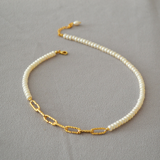 French Elegant Pearls Necklace Jewelry Brass Gold Freshwater Pearls Choker Necklace for Women