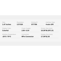 Modul Layar LCD TFT 1.47 Inci ST7789 172*320 8Pin 4-Kawat SPI Layar Warna 2.8V-3.3V untuk Proyek Tertanam Arduino M111