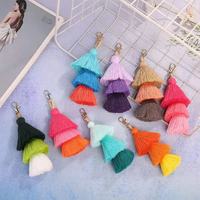 Porte-clés en métal bohème fait main Style plage fil de coton à trois couches avec glands colorés sac à bijoux suspendu pour clés