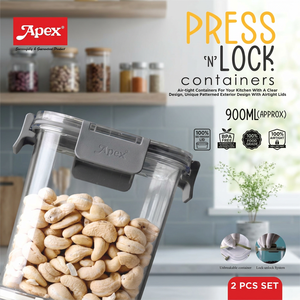 ANAX Clear Airtight Plastic <b>Storage</b> Jar Press Lock Food <b>Container</b> 2 PCS Set Fridge Organizer <b>Stackable</b> 900ml Kitchen Pantry Bin - Product Image 3
