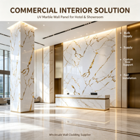 Panneau mural en marbre UV, feuille de PVC à veinage doré brillant pour la décoration murale intérieure