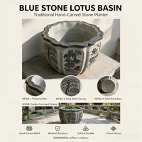 Bak Mandi Batu Bluestone Premium Ukiran Tangan dengan Relief Bunga Magpie Plum untuk Hiasan Air di Halaman Santai