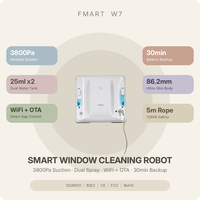 Vente flash - Nettoyeur de vitres robotisé FMART W7 - Télécommande 2.4G - Contrôle par application - Corps fin 245x245mm - 9cm/s - Silencieux
