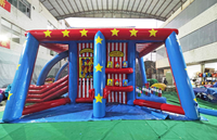 Structure gonflable 6 en 1 : Toboggan aquatique vache, aire de jeux, circuit maison de maïs, château gonflable, mur d'escalade. Idéale pour fêtes, événements promotionnels et usage commercial.
