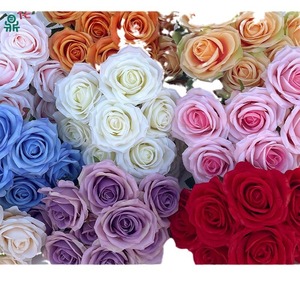 Bouquet de neuf roses en soie à perles, 37 cm, décoration de mariage, décoration murale florale, décoration de la maison, couleur orange - Product Image 2