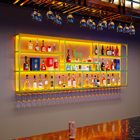 Meuble bar en bois avec étagère à vin murale éclairée pour restaurants, présentoir en fer forgé