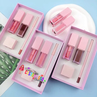 Kit Lèvres 4-en-1 Marque Blanche Végétalien Hydratant Haute Pigmentation Brillant à Lèvres Crème Crayon Contour des Lèvres Crémeux avec Taille-Crayon