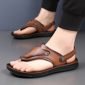 Men's Leather Sandals Open Toe PU Outsole Summer Beach <b>Slides</b> Slip-On Casual Shoes - Product Image 4