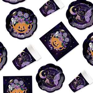 DAMAI Nuevo Juego de Platos de Papel con Temática Oscura para Fiesta de Halloween, Incluye Platos de Papel de 8 y 10.5 Pulgadas, Vasos y Servilletas para Fiesta de Halloween - Product Image 3