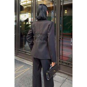 Conjunto de Traje Premium para Mujer, Negro, Manga Larga, Antirarrugas, Elegante, Estilo Otoñal - Product Image 3