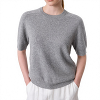 Pull en cachemire à col rond décontracté pour femme, personnalisé avec logo, manches courtes, idéal pour le printemps et le bureau, qualité supérieure, OEM