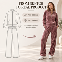 Ensemble deux pièces décontracté en velours pour femme, avec fermeture éclair, col montant, manches longues et pantalon large à cordon de serrage, idéal pour les voyages