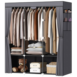 Étagère d'organisation multifonctionnelle debout Armoire en tuyau d'acier de grande capacité avec poches latérales en tissu anti-poussière Porte-chaussures - Product Image 1