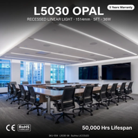 Lampu Linear LED Tersembunyi 1514mm 36W Bebas Kedip 3600lm Ra>80 Diffuser PC Opal Tanpa Bingkai 50x30mm Aluminium 6063 6500K Dapat Disambung