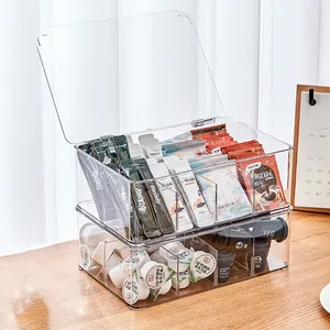 New Plastic Clear Coffee Bag Compartments Organizer Box Sock Storage Boxes Lid Cabinet Storage Desktop Data Cable Storage Box