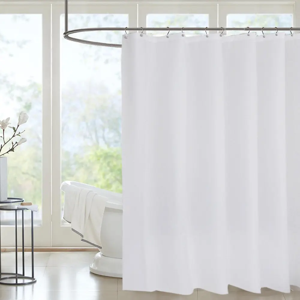 wholesale cheap elegent white solid color fabric polyester shower curtain for bathroom