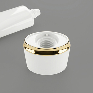 White <b>Plastic</b> Cosmetic Squeeze <b>Tube</b> with Gold Trim Screw Cap for Beauty Products - Product Image 2