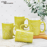 Mug à café en céramique bicolore vert et blanc, grande capacité, avec support pour cuillère et poignée, personnalisable avec verset biblique chrétien, en porcelaine, vente en gros