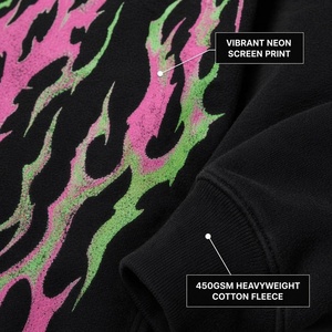 <span class=keywords><strong>Sweat</strong></span>-shirt à capuche vintage en molleton de coton épais, imprimé flamme néon vieilli, personnalisé OEM, pour le streetwear urbain - Product Image 2