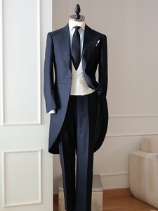 Costume de smoking de soirée pour <span class=keywords><strong>homme</strong></span> sur mesure haut de gamme, queue longue, costume de cérémonie pour <span class=keywords><strong>homme</strong></span> 100% laine, costume sur mesure, veste à queue de pie - Product Image 3