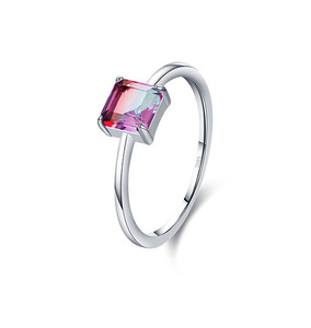 S925 Sterling Silver Square Gradient Faceted Gem Slim <b>Adjustable</b> <b>Ring</b> Ins Niche Design Gift Daily Wear Silver Jewelry For Women - Product Image 1