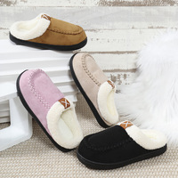 Chaussons d'hiver style coréen en peau de mouton et fourrure, doublure en laine artificielle respirante, antidérapants, avec motif écossais épais