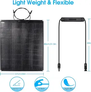 Pannelli solari completamente neri flessibili 100 Watt formato personalizzato ETFE 12V 120w 150W 200W pannello solare Semi flessibile
