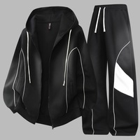 Ensemble veste à capuche et pantalon pour homme, élégant, printemps/automne, 650g, polyester, color-block, sweat à capuche zippé, pantalon décontracté ample, ensemble athlétique