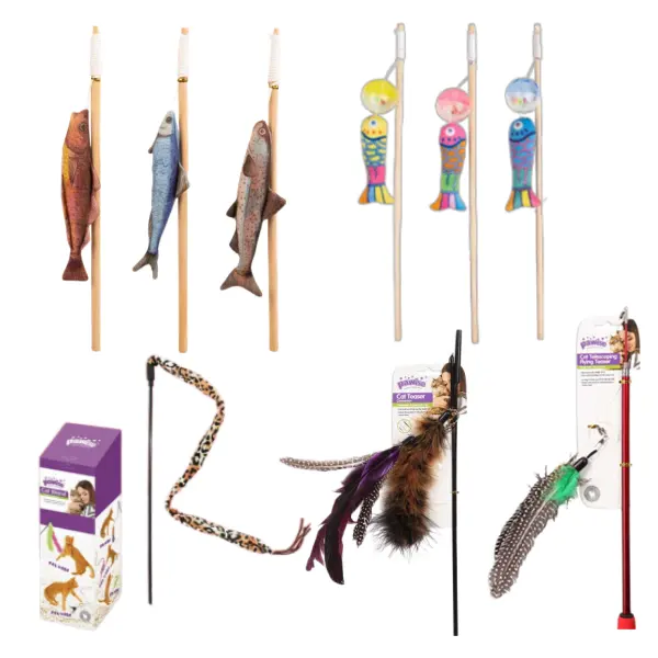 Hot Selling Interactive Pets Kitten Toys Teaser Sticker Fairy Feather Cat Toy Wood Cat Wand Toy For Indoor Cats Playing