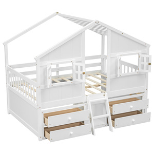 White Solid Wood Children's House Bed With <b>Drawers</b> <b>Storage</b> Bedroom Furniture For Kids - Product Image 4
