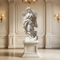 Statue d'ange grandeur nature en marbre blanc de qualité supérieure, sculptée à la main, sculpture d'ange classique en marbre