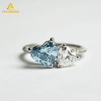 Bague de proposition double pierre 14k 18k Platine Or massif avec IGI Lab Grown Heart Shaped Fancy Blue & White Diamond pour les mariages