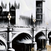 Impression sur toile d'art abstrait de paysage nordique avec pont, accents dorés, style de peinture de nature morte écologique, peinture murale