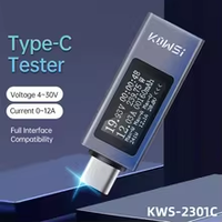 Testeur de charge de téléphone portable multifonction KWS-2301C avec affichage numérique, voltmètre, ampèremètre, wattmètre, type-C, DC 4-30V 0-12A
