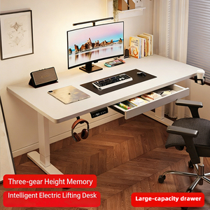 Bureau debout électrique ergonomique moderne, réglable en hauteur, table d'ordinateur de bureau à domicile, plateau en bois, cadre métallique renforcé à double poutre - Product Image 6