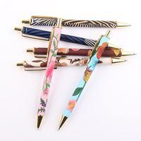 Stylo bille à pression en métal avec impression florale, style antique, en gel